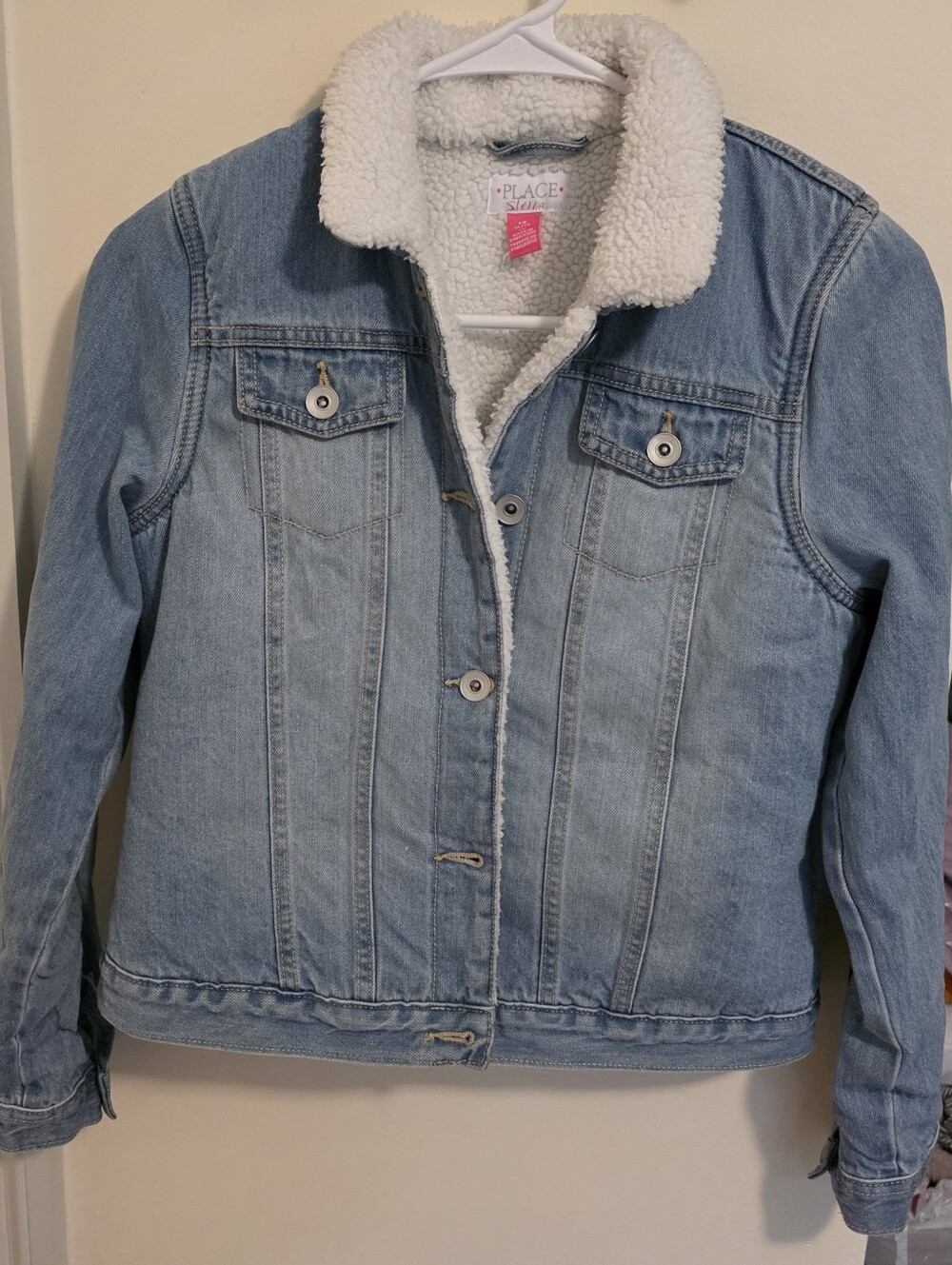 The Children's Place Light Wash Denim Sherpa Jacket - White Lining